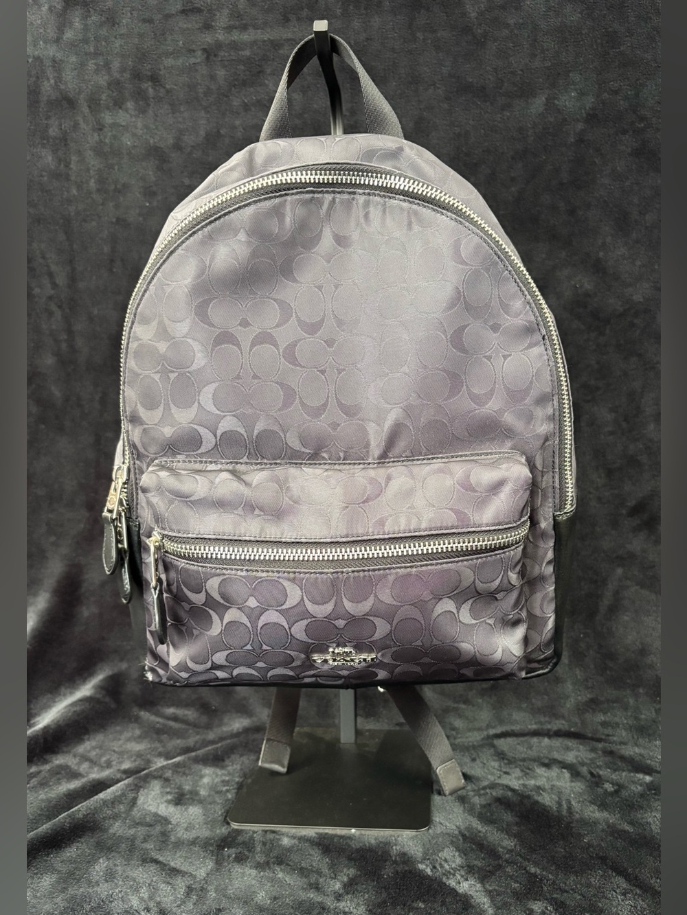 Coach Medium Charlie Backpack Signature Black Nylon Leather F73186